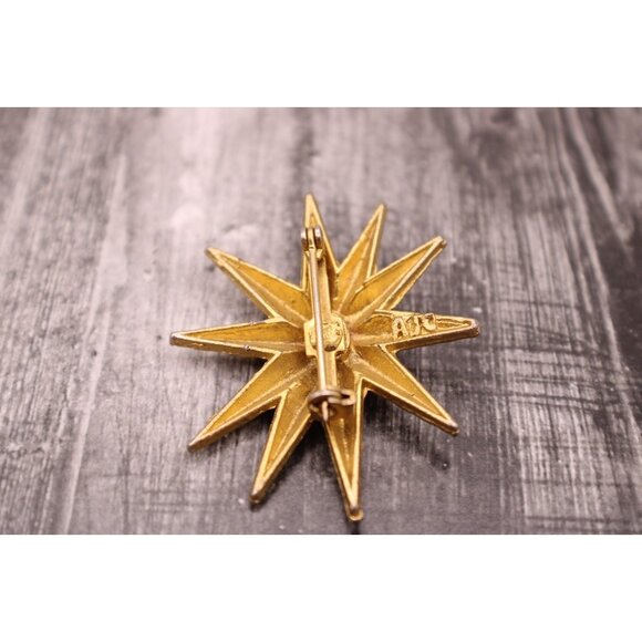 Signed AJC Starburst Brooch Pin Mid Century Modern Jewelry Texture Gold Tone Vtg - Picture 4 of 9